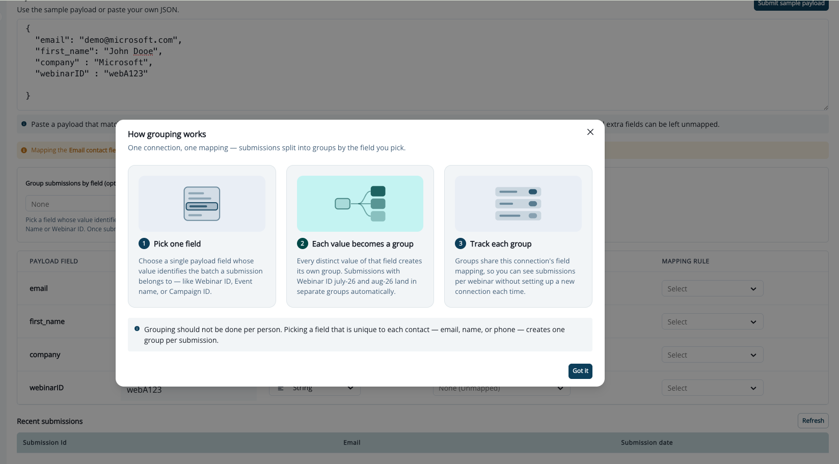 The How grouping works explainer opened from the How it works link