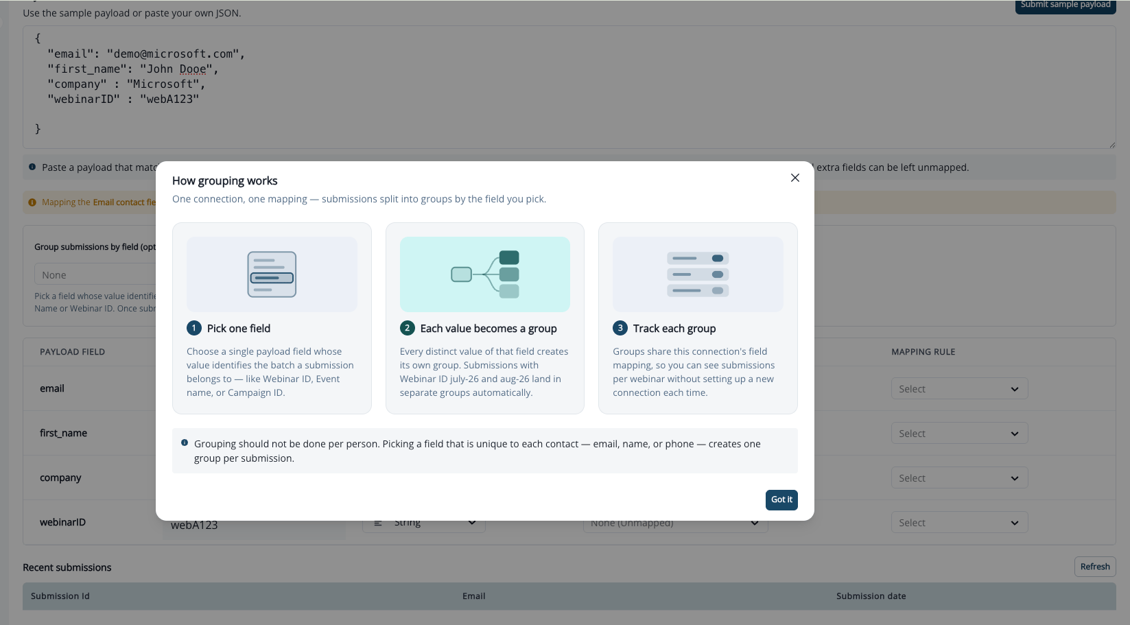 The How grouping works explainer opened from the How it works link