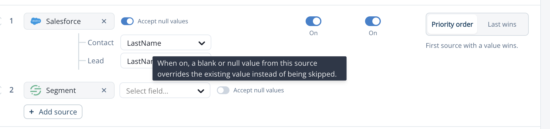 Accept null values toggle on a source with its explanatory tooltip