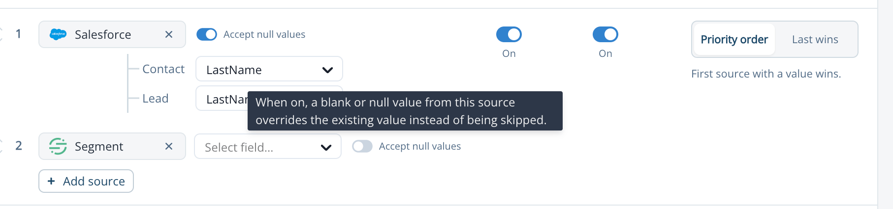 Accept null values toggle on a source with its explanatory tooltip