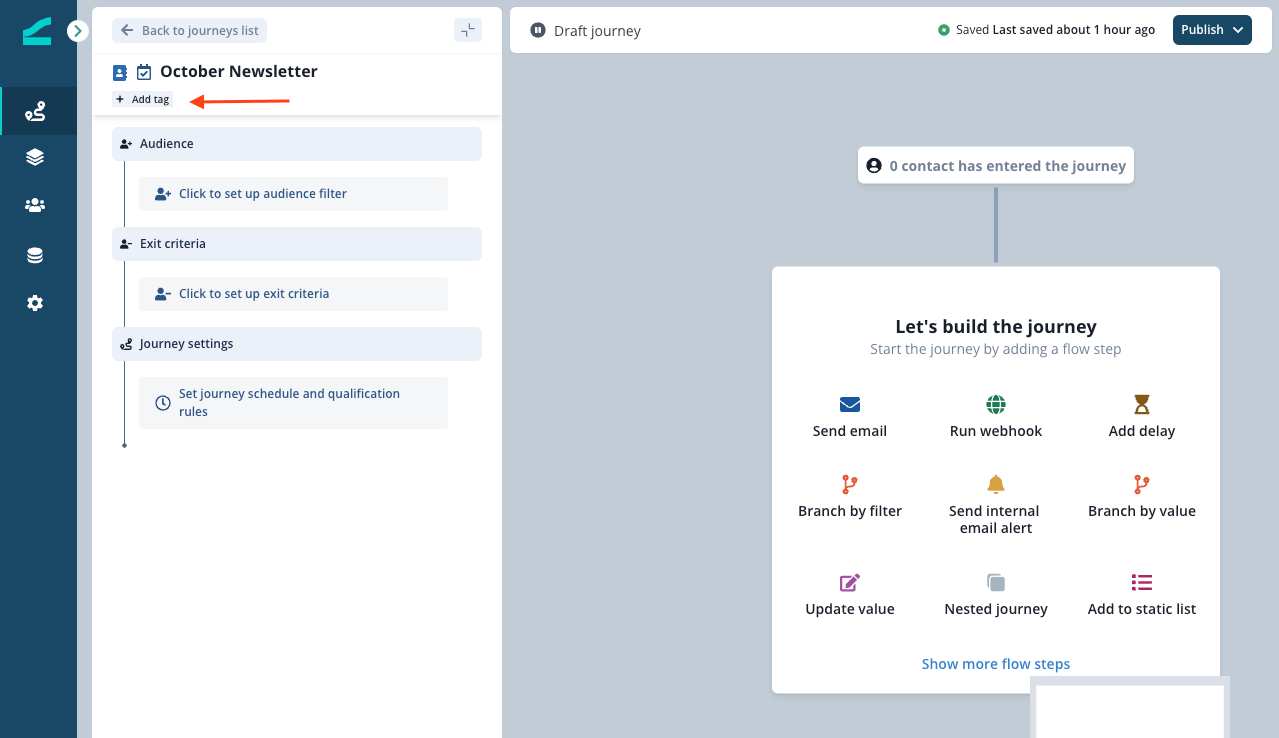 Adding tags to a journey on the journeys page