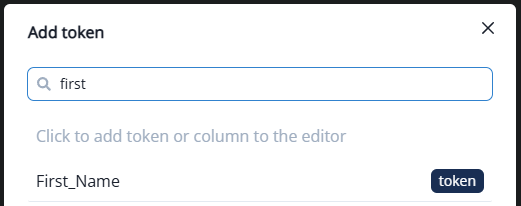 Token search dropdown for selecting a token