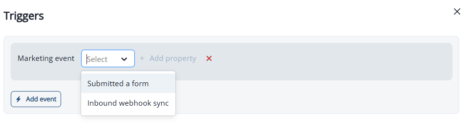 Triggers section showing the Form Submission and Inbound Webhook trigger types