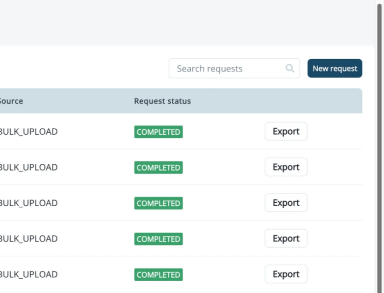 New Request button on the Erasure Requests page