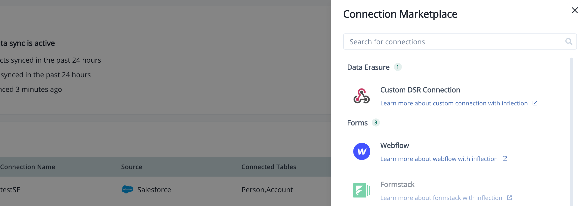Custom DSR Connection option in the Add Connection screen