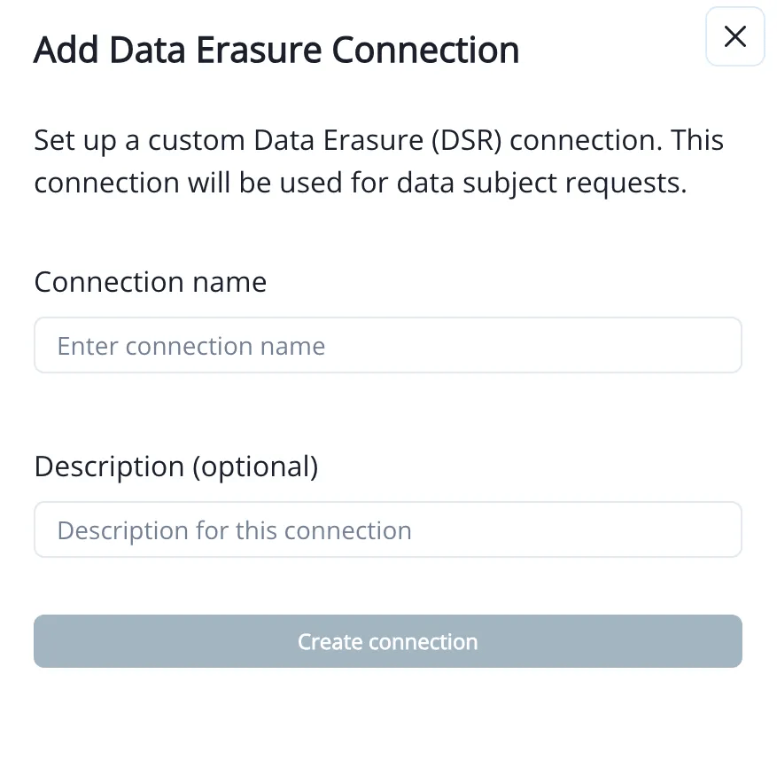 Dialog for entering the DSR connection name and description