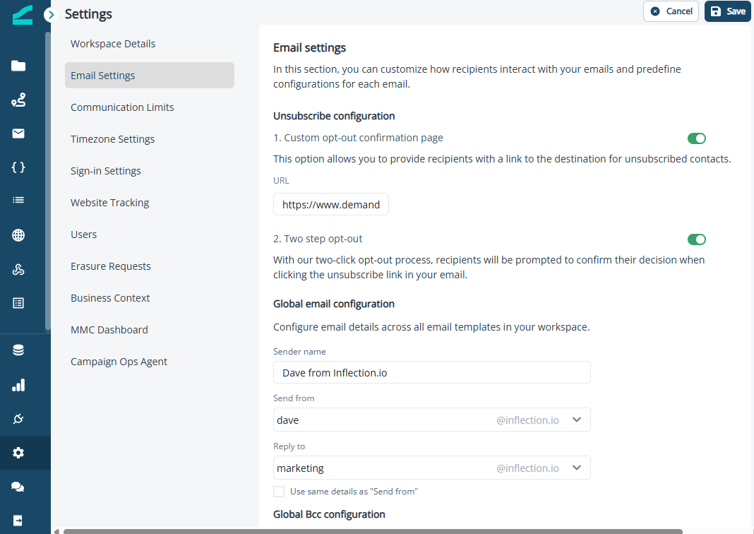 Two-step opt out toggle in Email Settings