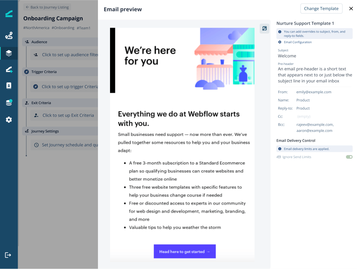 Pencil icon on the email flowstep that opens the Email Preview