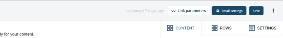 Link Parameters button at the top of the email asset editor