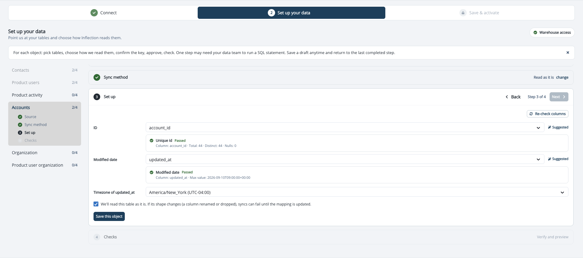 Set up stage with the detected ID and Modified date cards and the Timezone picker