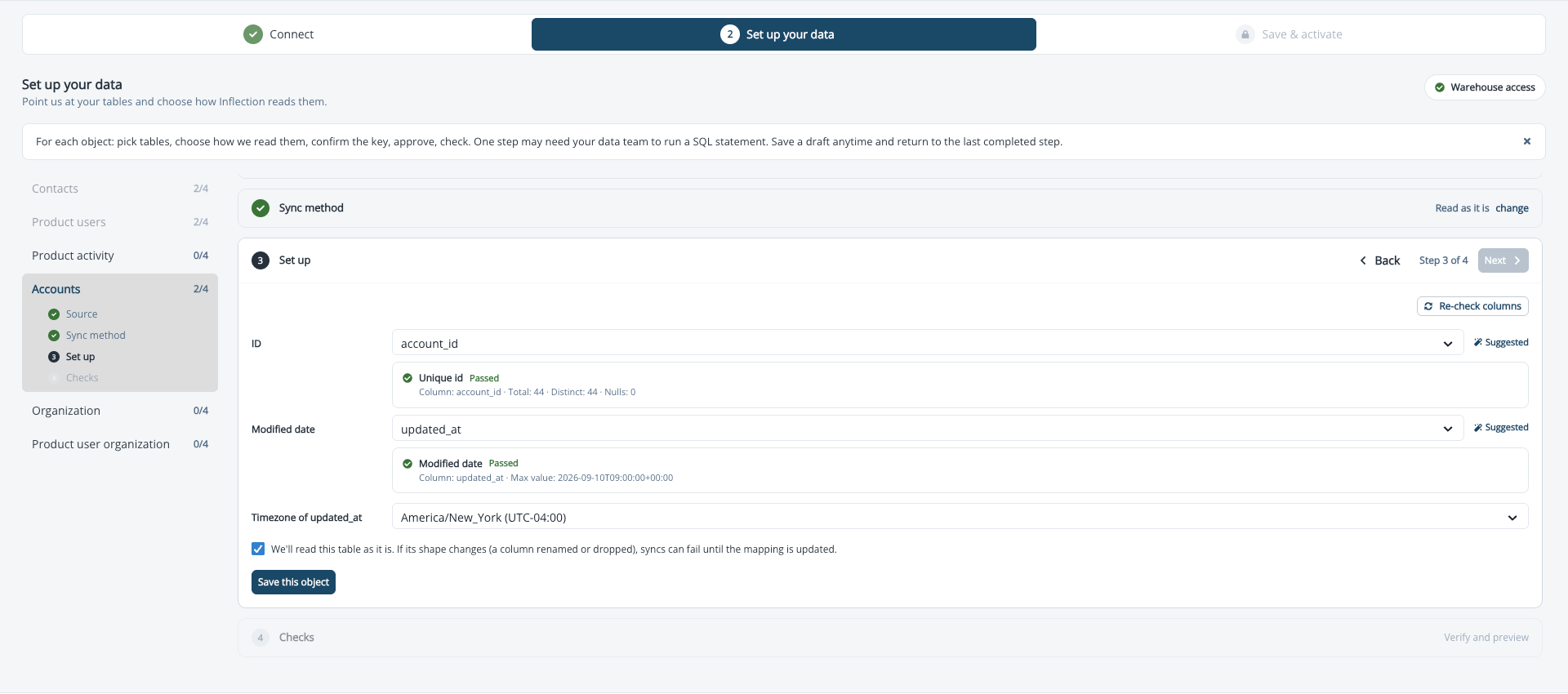 Set up stage with the detected ID and Modified date cards and the Timezone picker