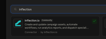 Inflection.io shown as a Community connector in the Claude connector directory