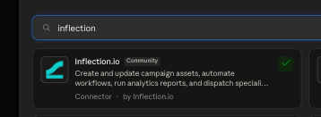 Inflection.io shown as a Community connector in the Claude connector directory