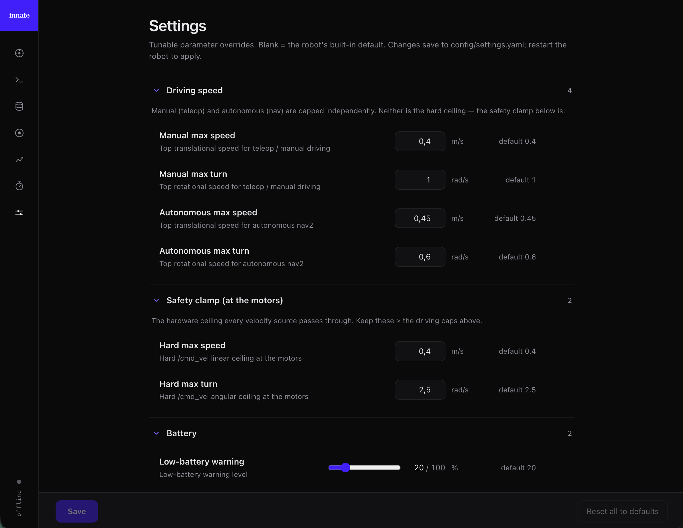 The web app's Settings page