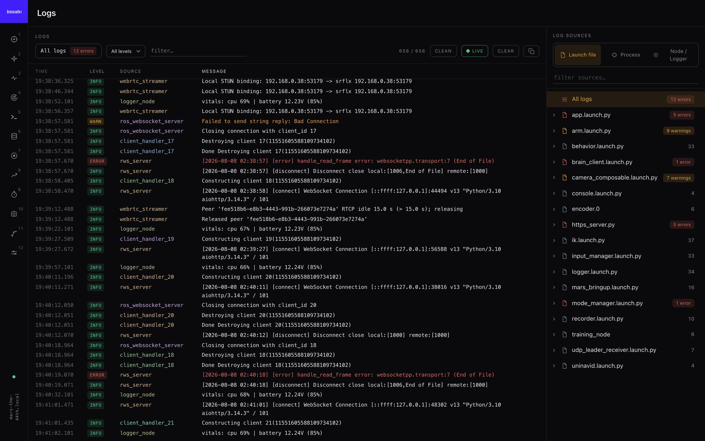 The web app's Logging page
