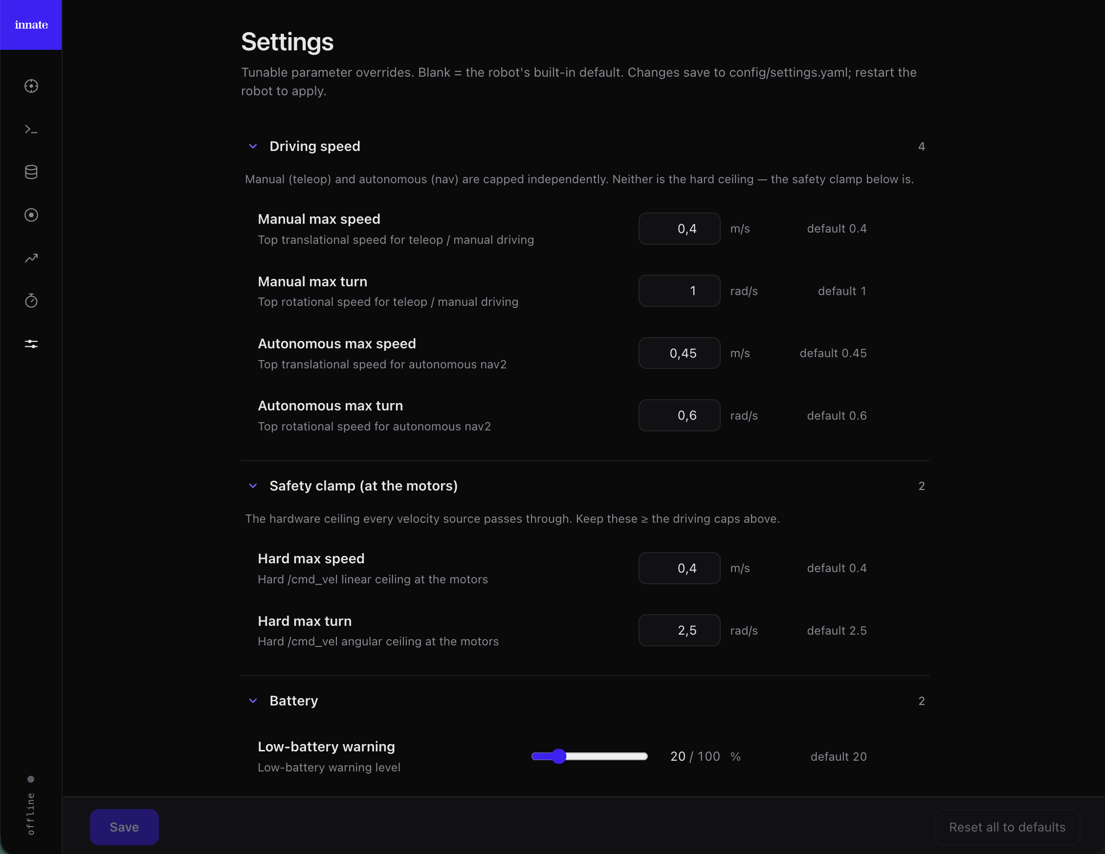 The web app's Settings page