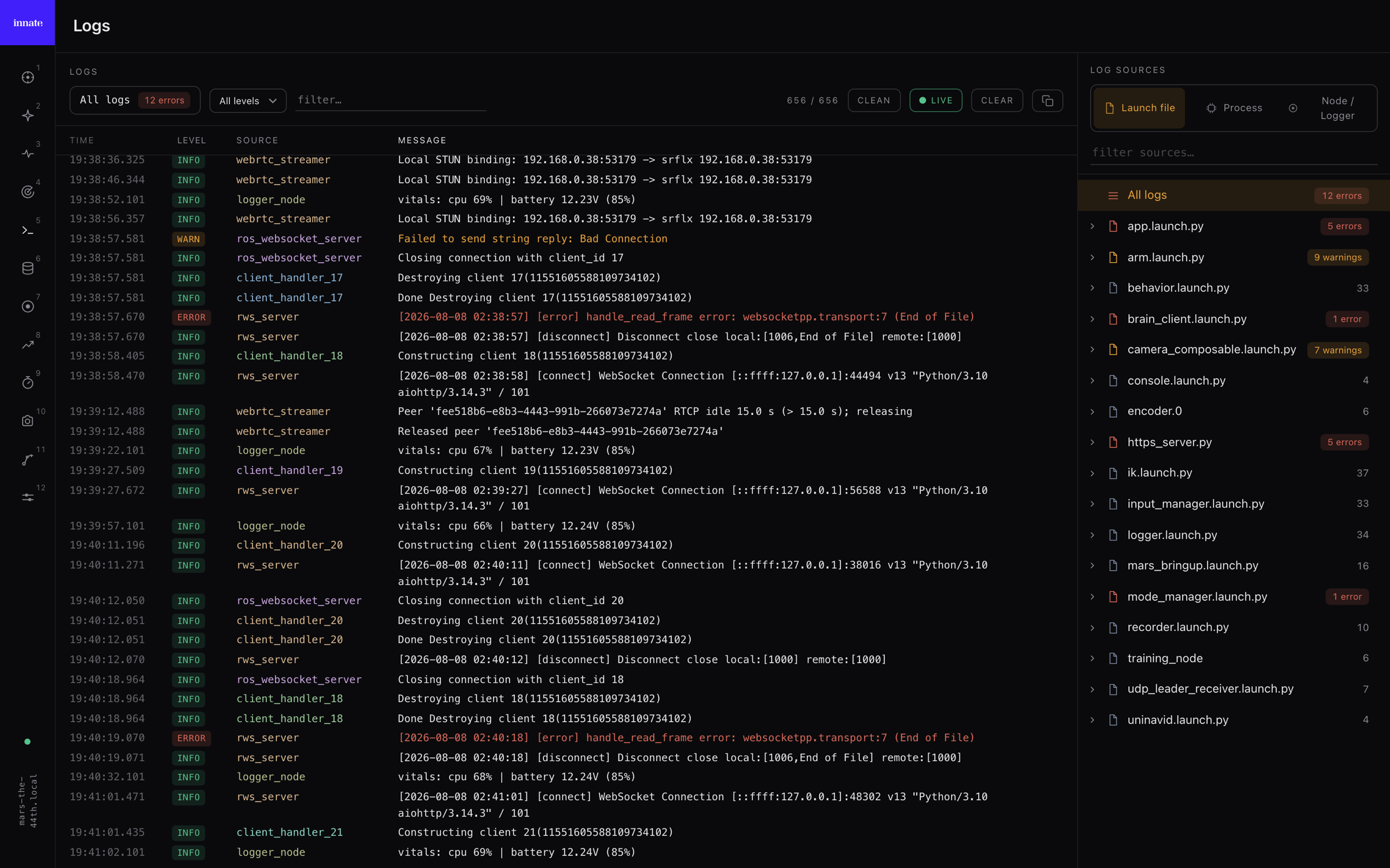 The web app's Logging page