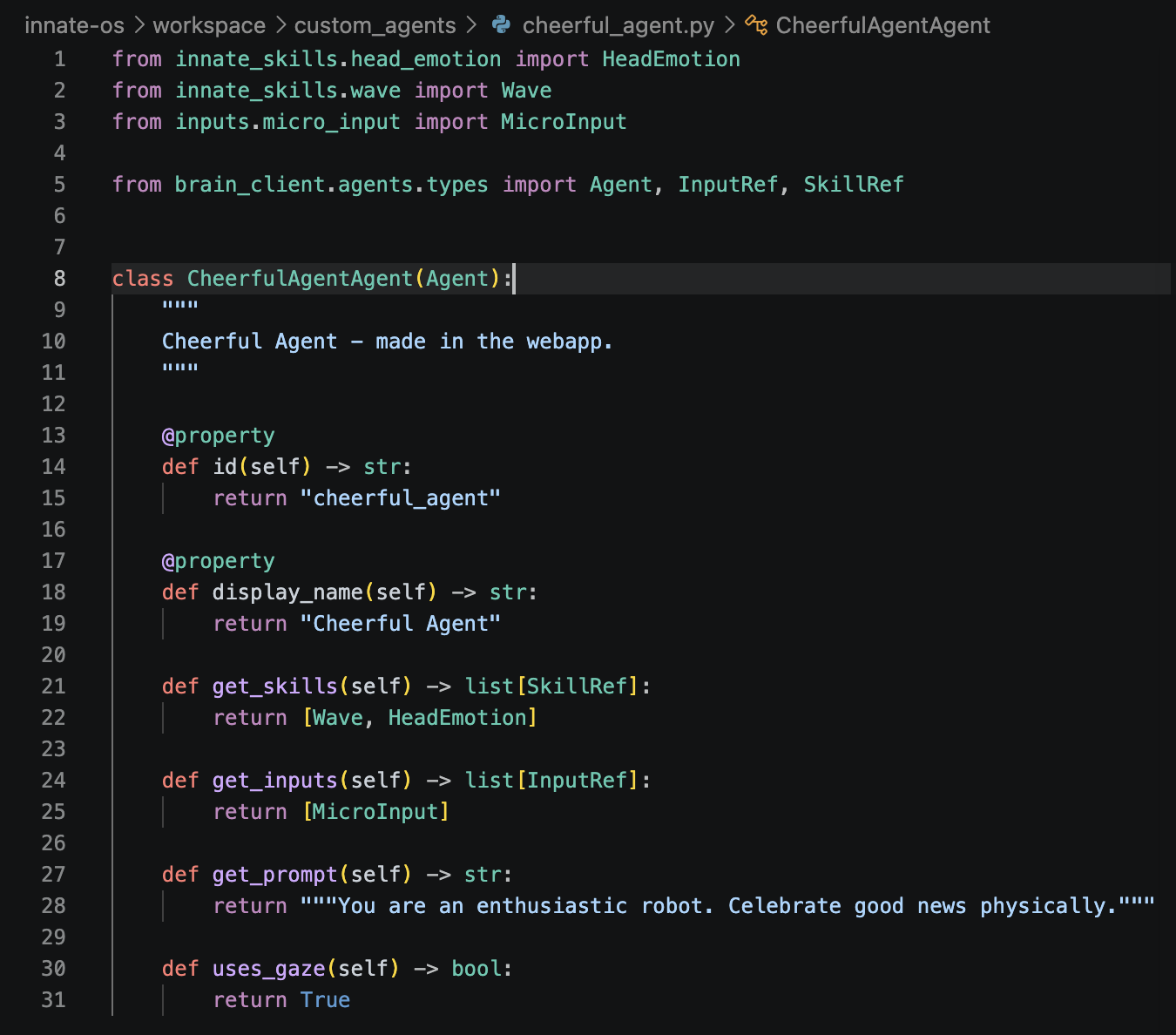 The generated cheerful_agent.py file