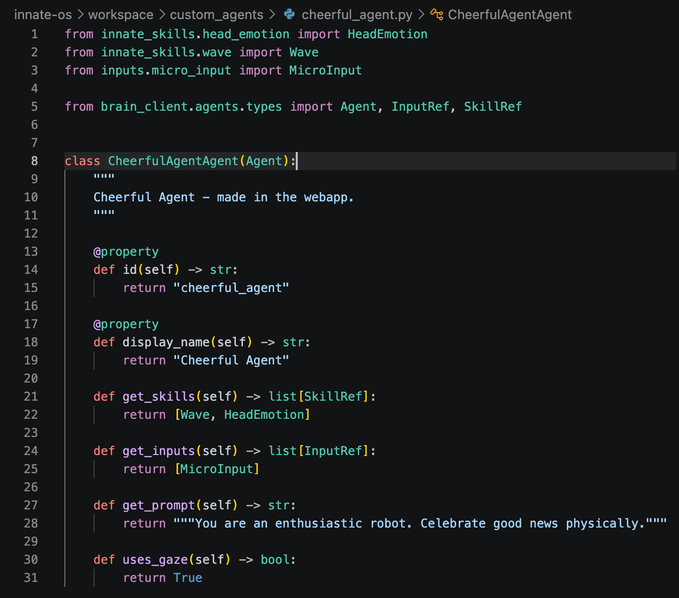 The generated cheerful_agent.py file