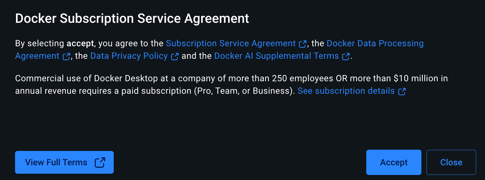 Docker Subscription Service Agreement with Accept