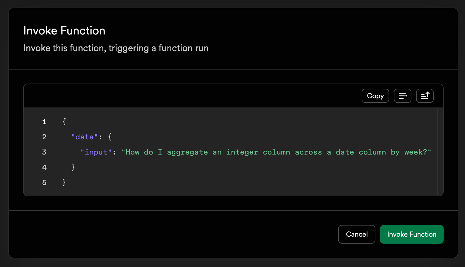 Inngest Dev Server invoke function modal