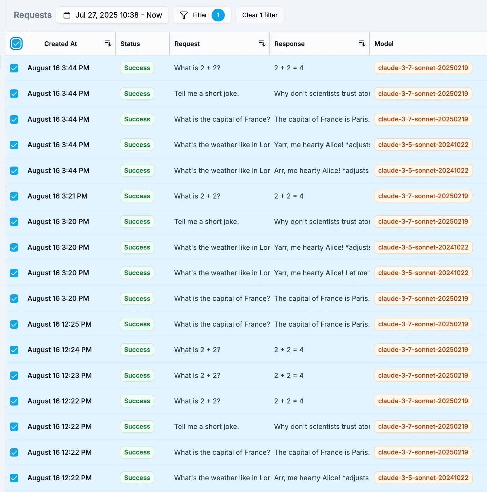 Selecting multiple requests to add to dataset