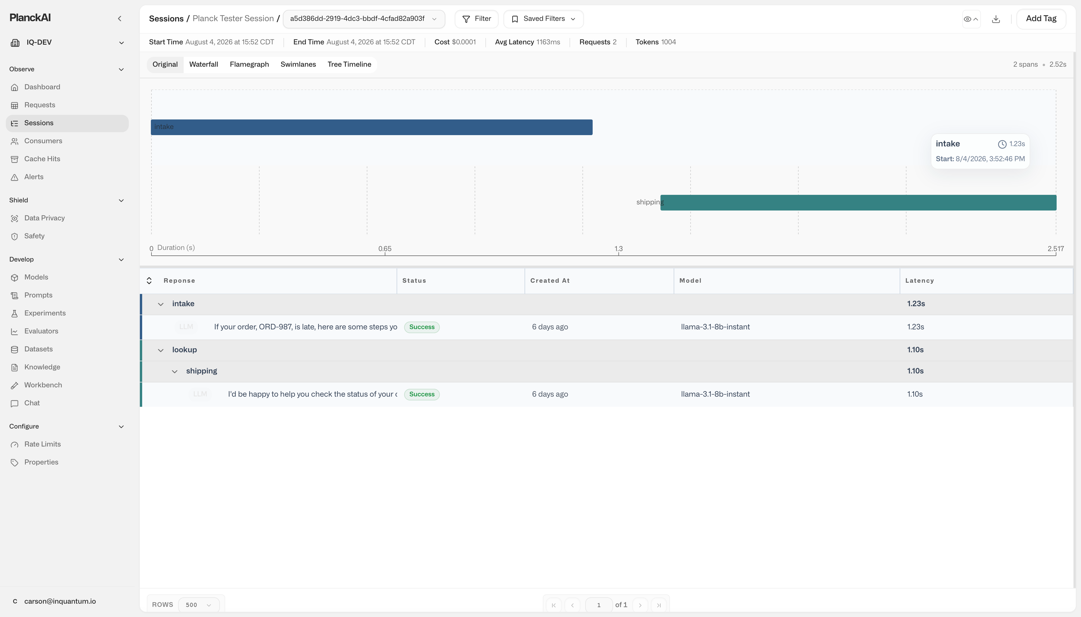 Planck example of a session template for monitoring and managing inputs from requests sent to your AI applications.