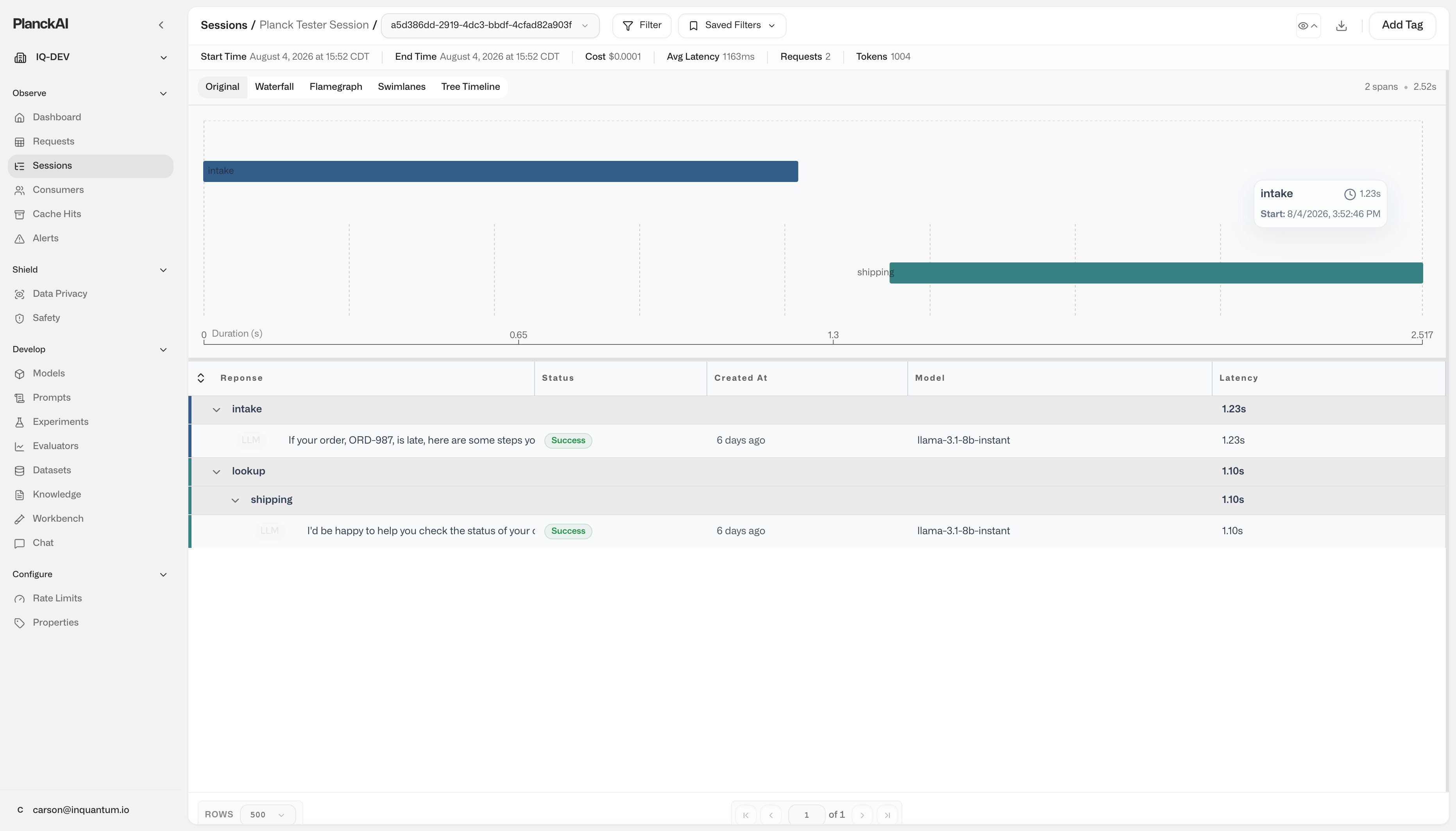 Planck example of a session template for monitoring and managing inputs from requests sent to your AI applications.