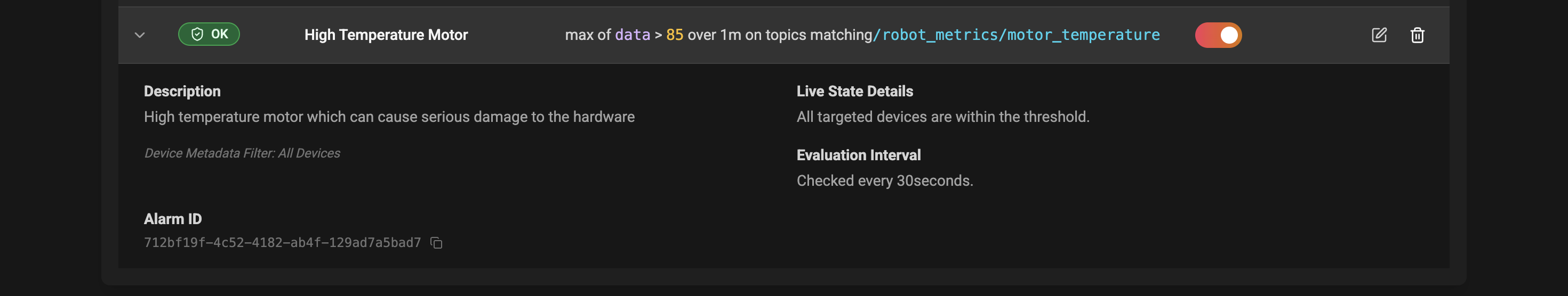 Alarm expanded row placeholder