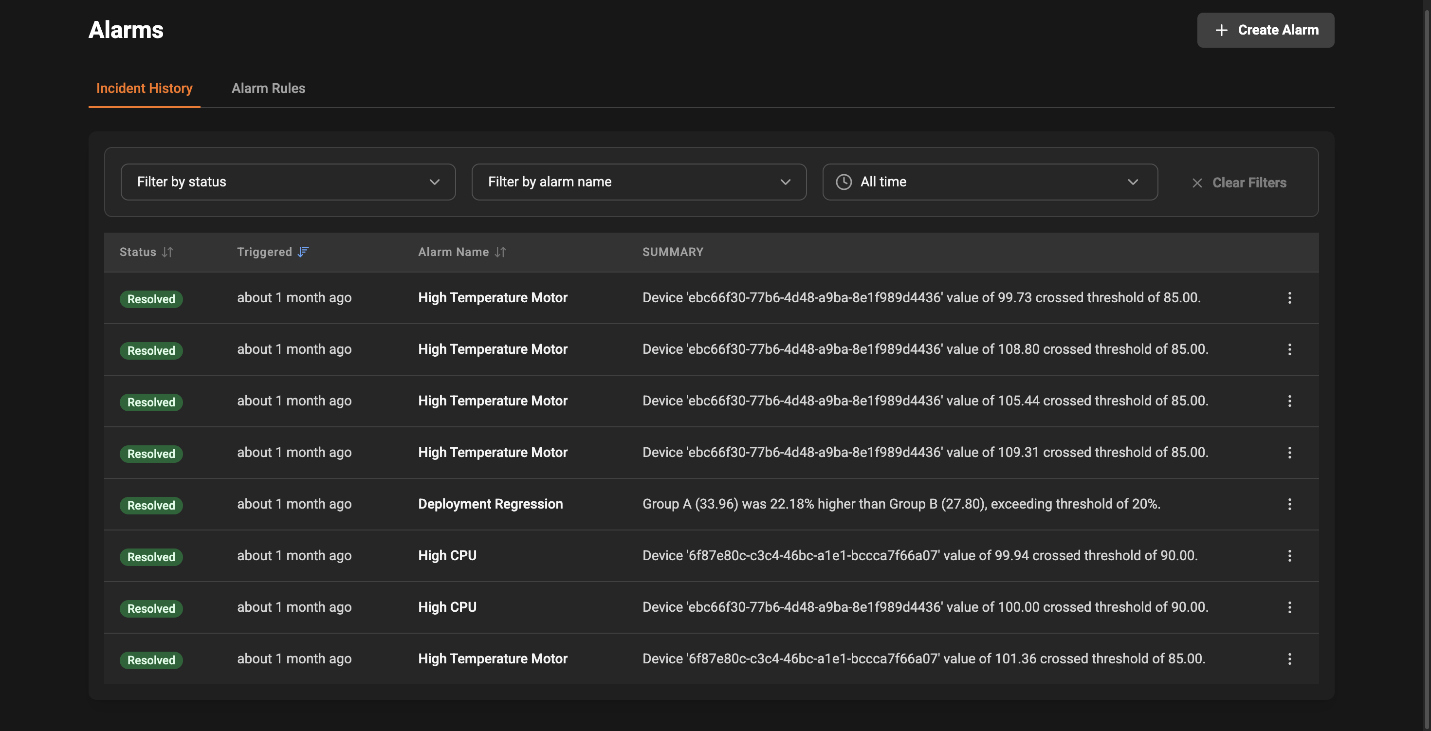 Incidents list placeholder