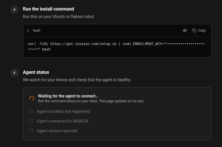 Add device - agent status