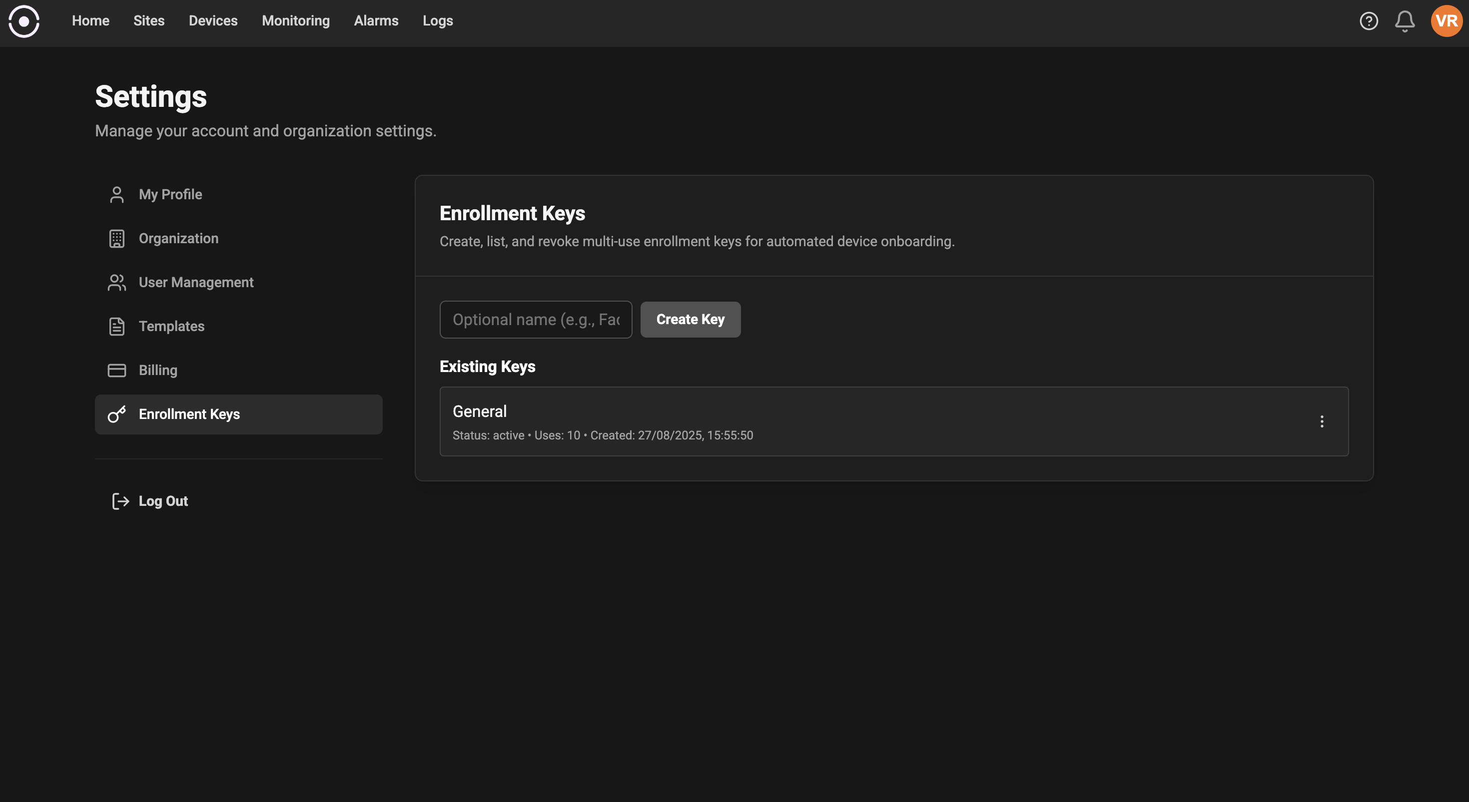 Create enrollment key