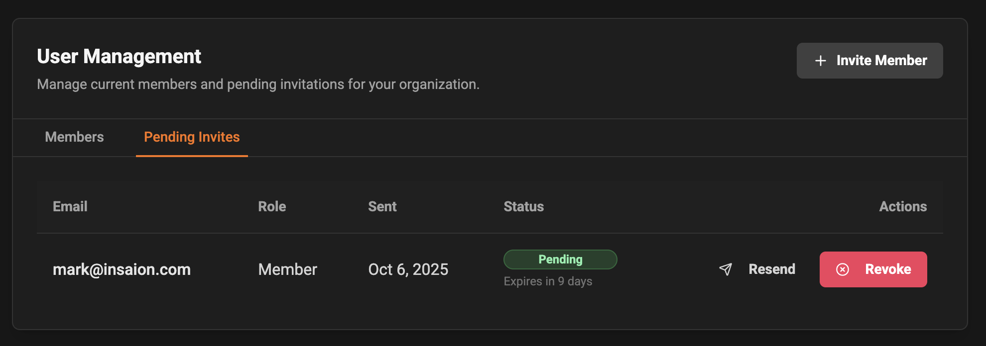 Pending invites tab screenshot