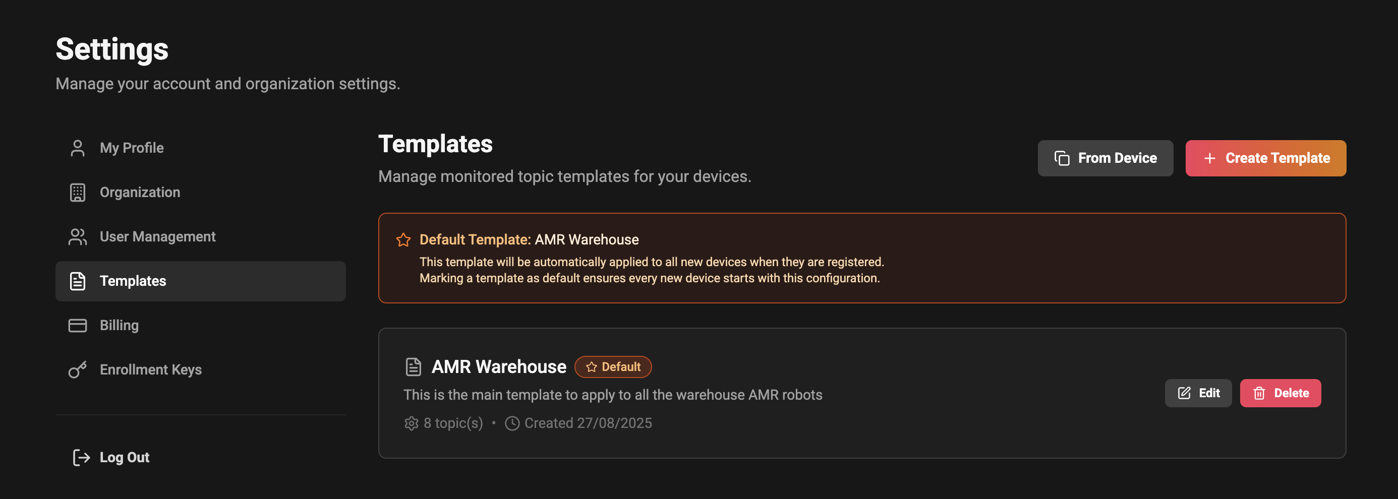Templates list screenshot