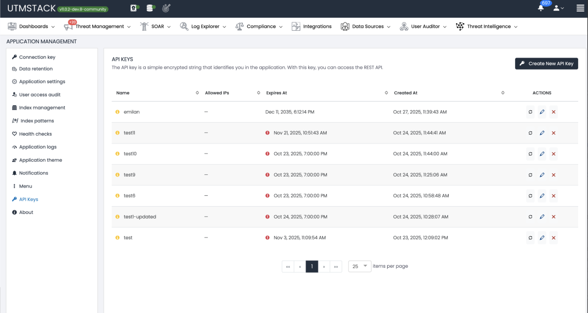 API Keys Management Page