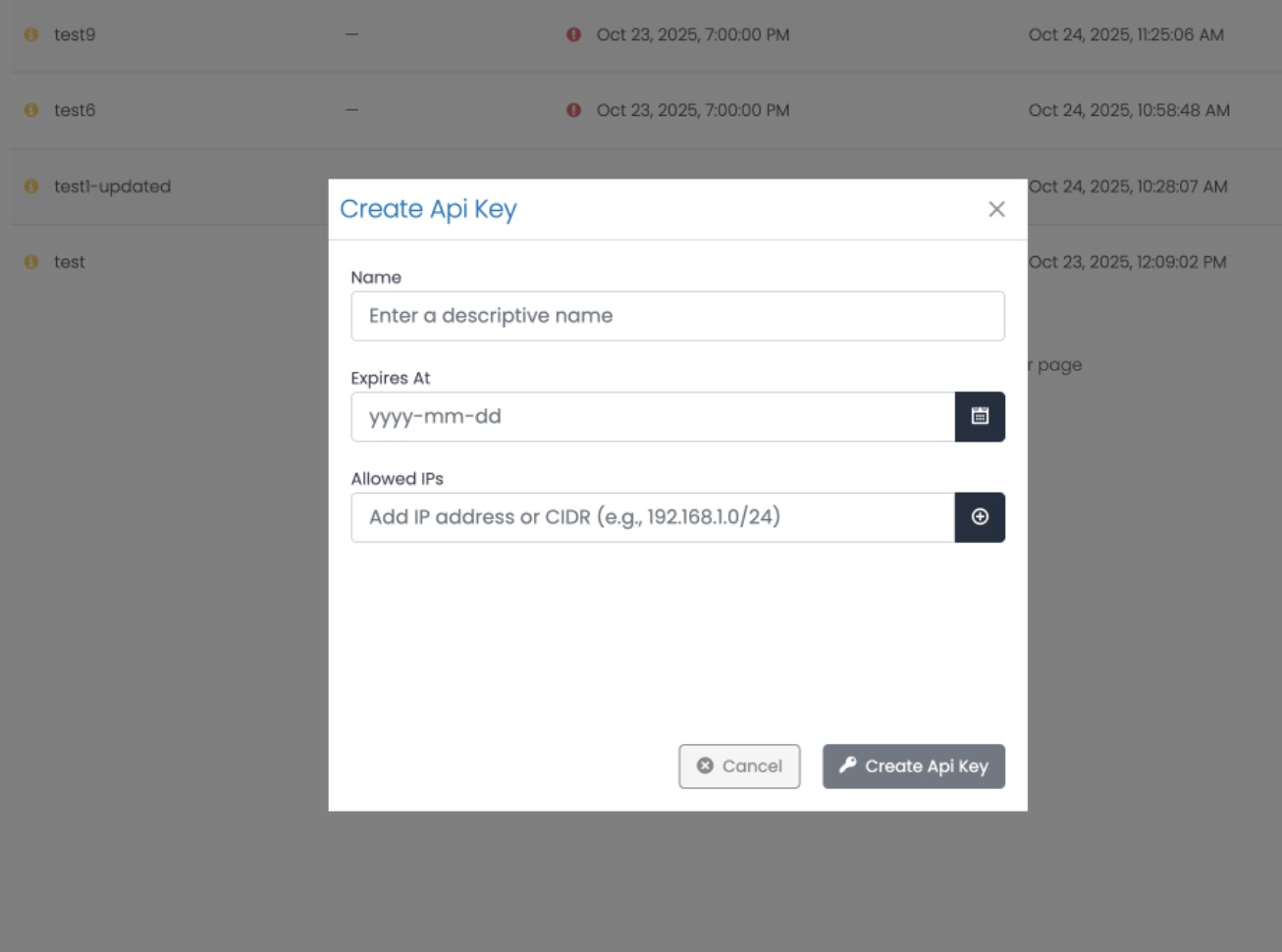 Create API Key Form