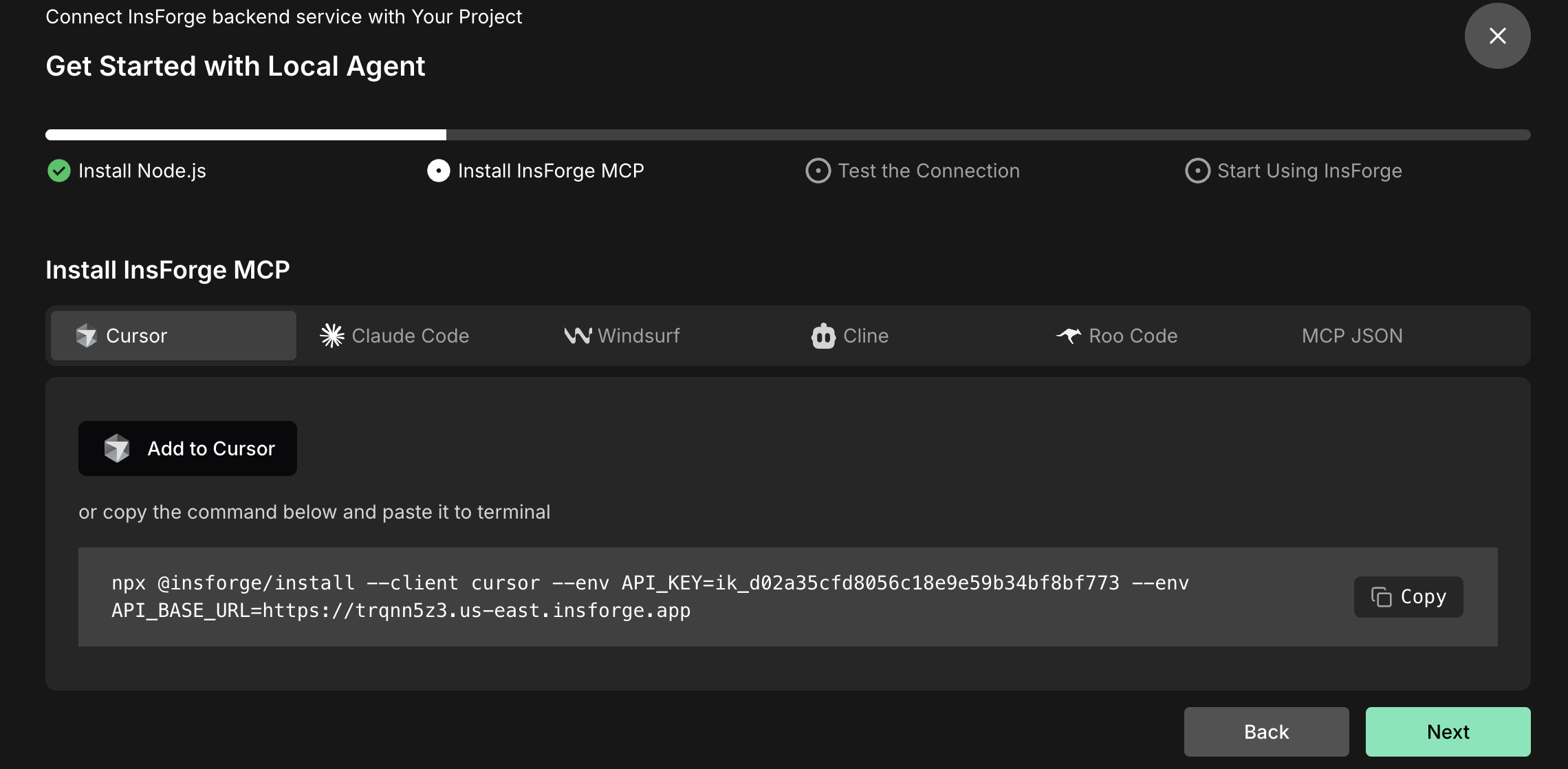 Insforge Connect Dialog