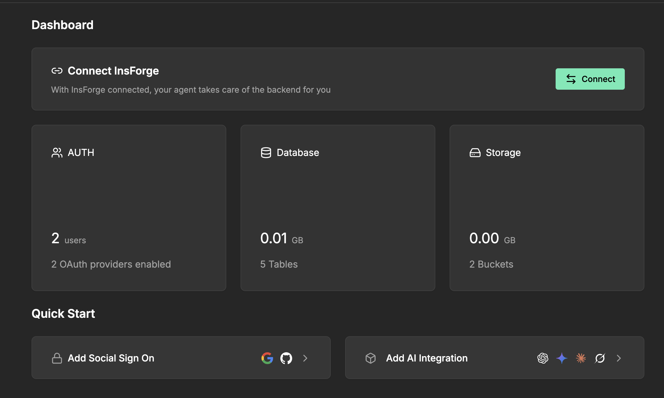 Insforge Dashboard Connect