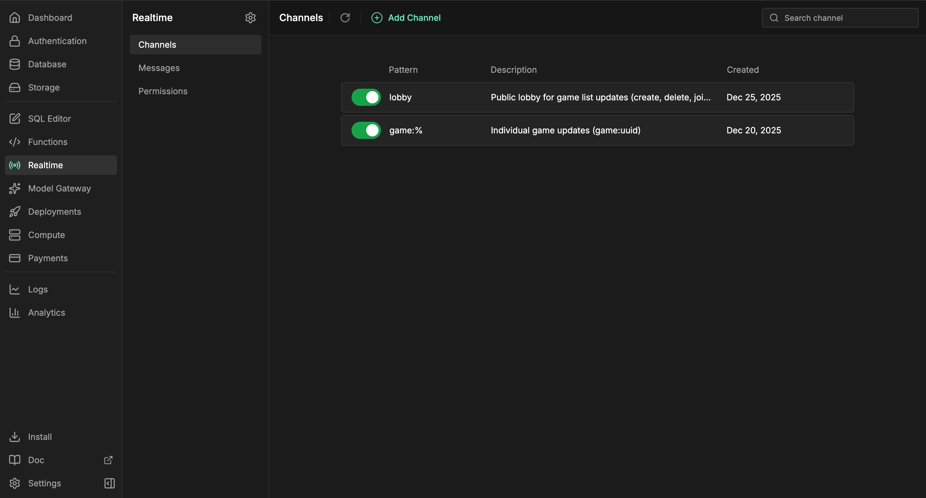 InsForge Realtime dashboard