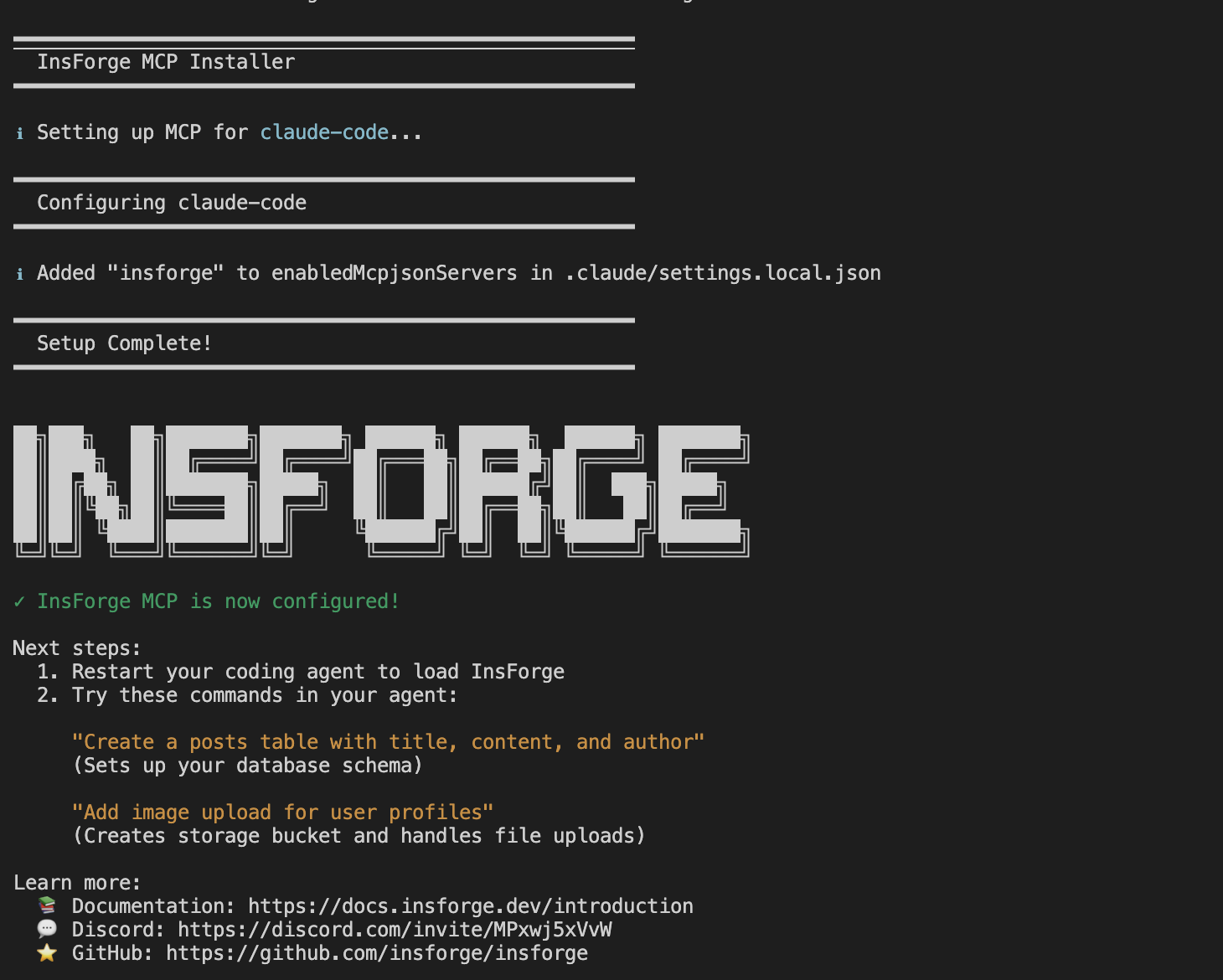 MCP Installer with InsForge branding