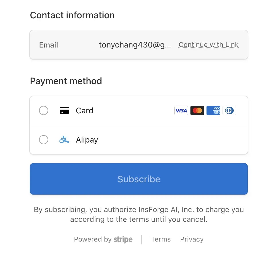 Alipay payment method option