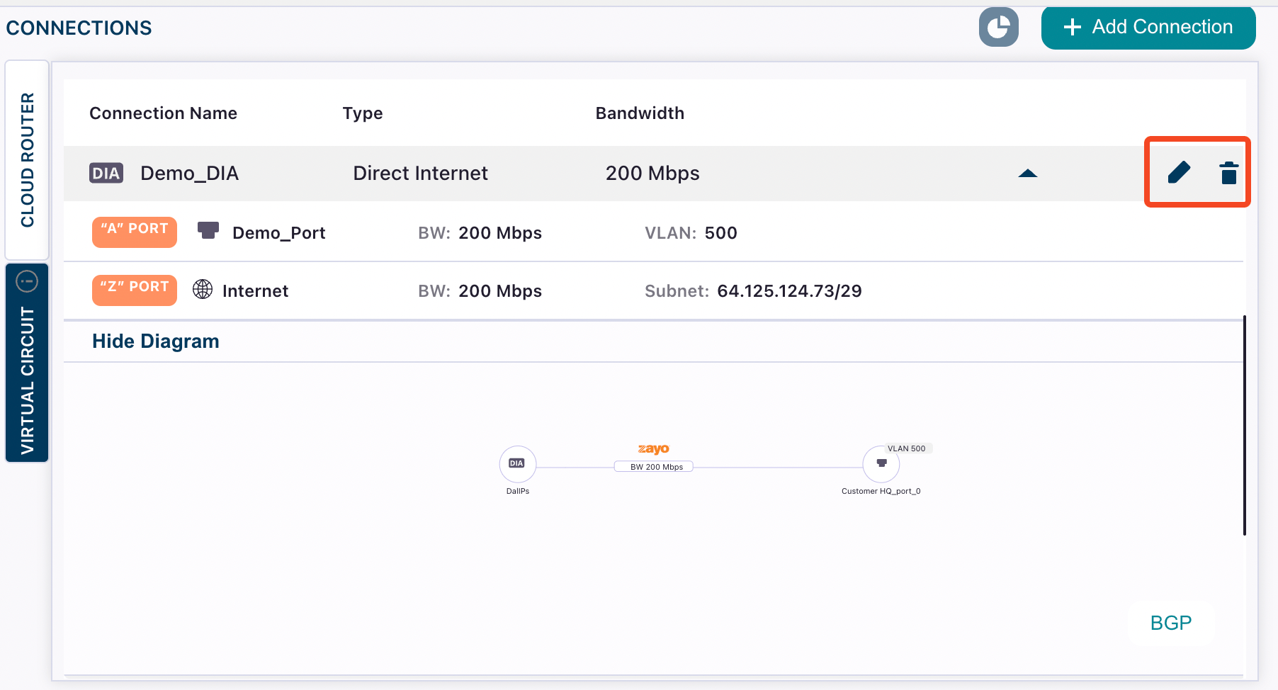 Dia Connection Telecom Update or Delete a Dedicated Internet Access (DIA) Connection ...