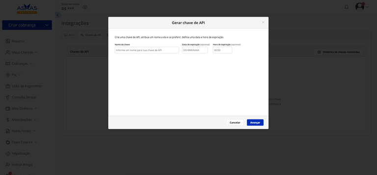 Identificação da chave de API