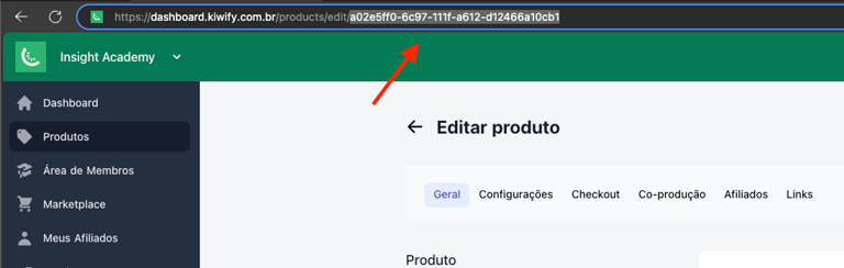 Copiar id do produto na Kiwify
