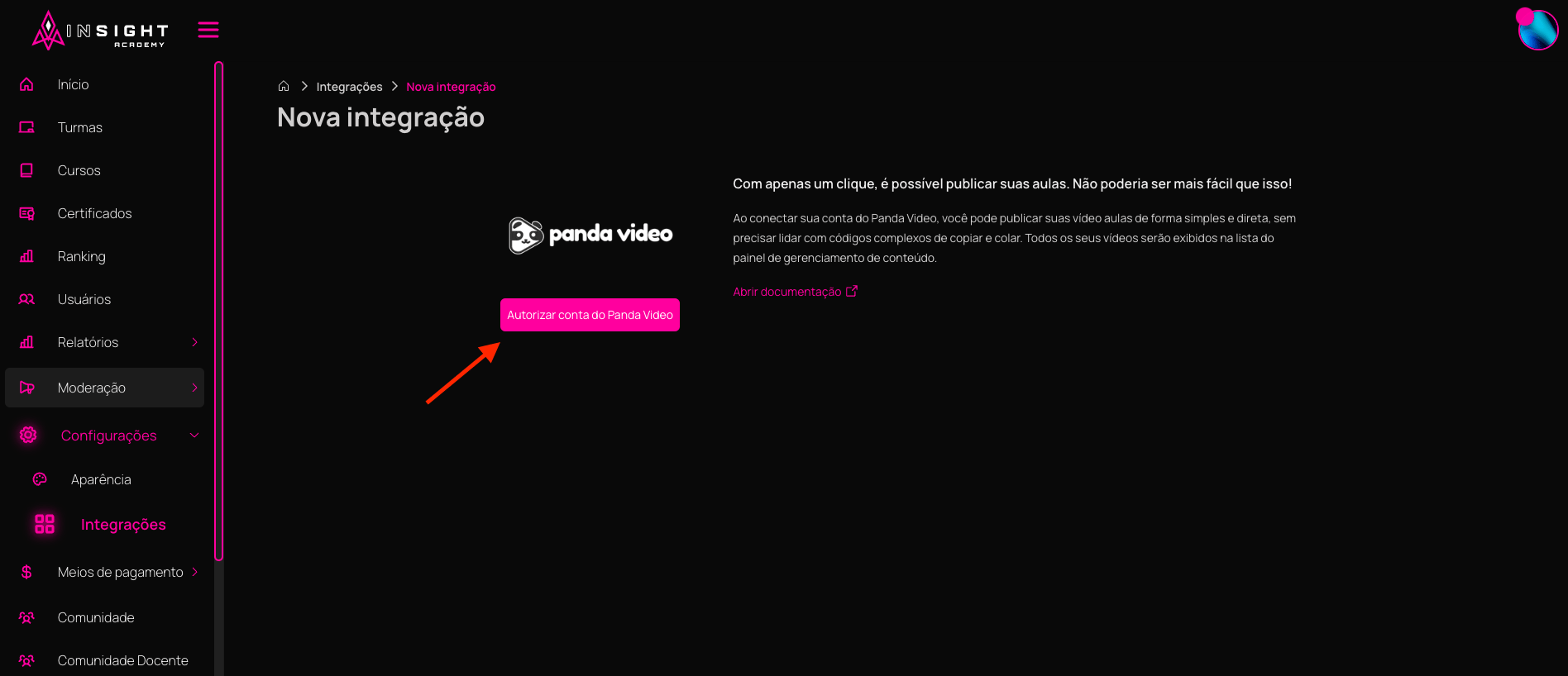 Autorizar conta Panda Vídeo