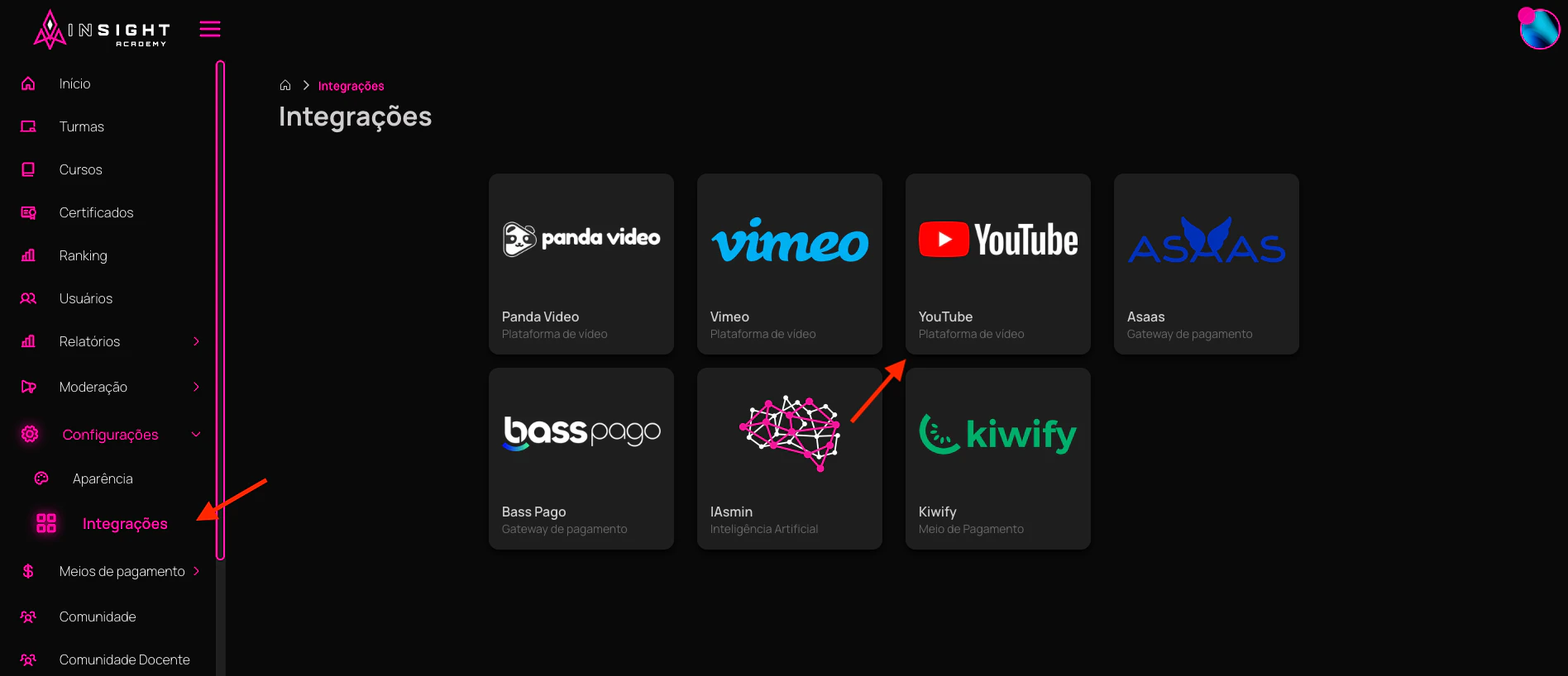 Integrações Youtube