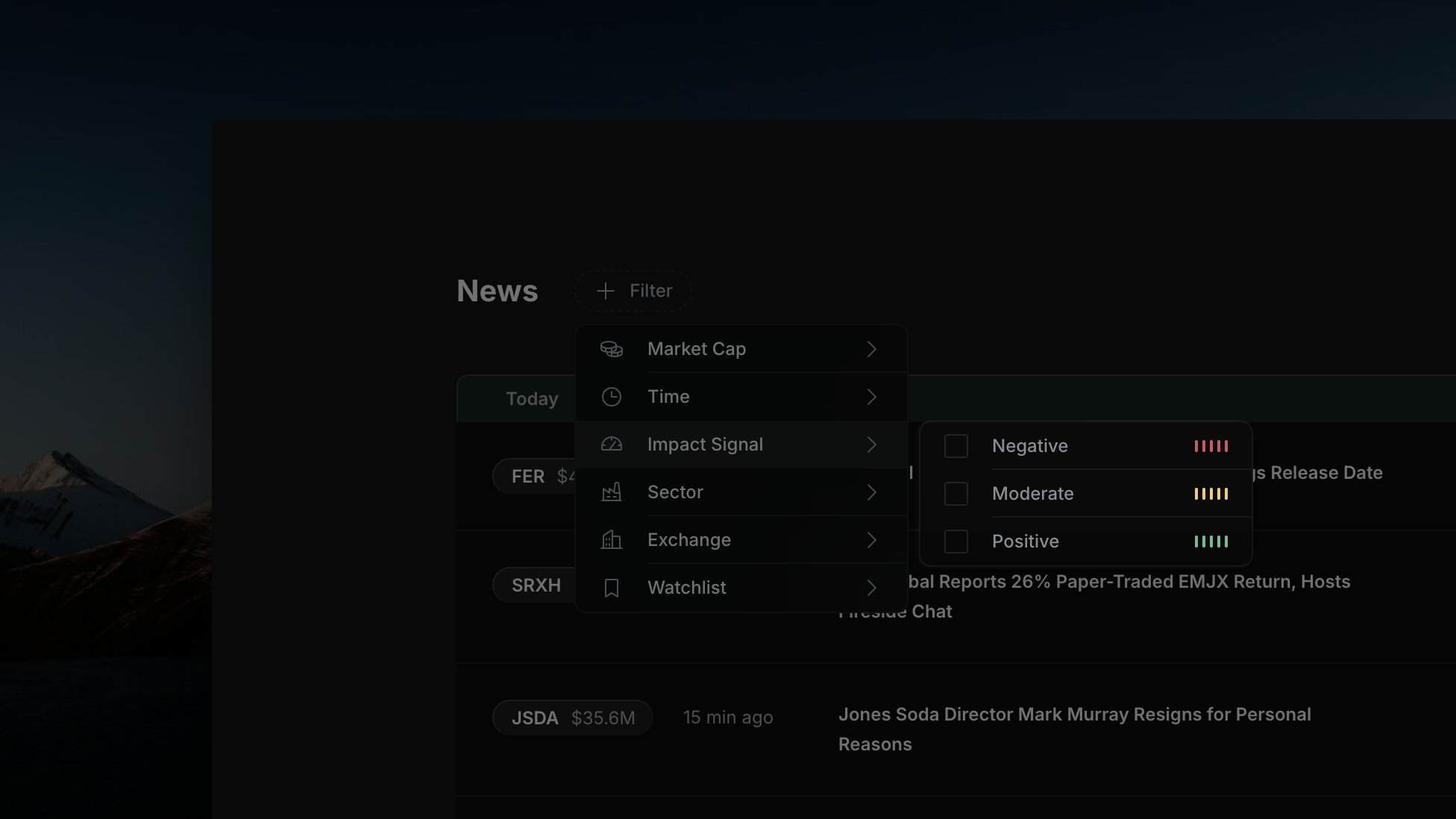 Insighthread Impact Signal sub-menu