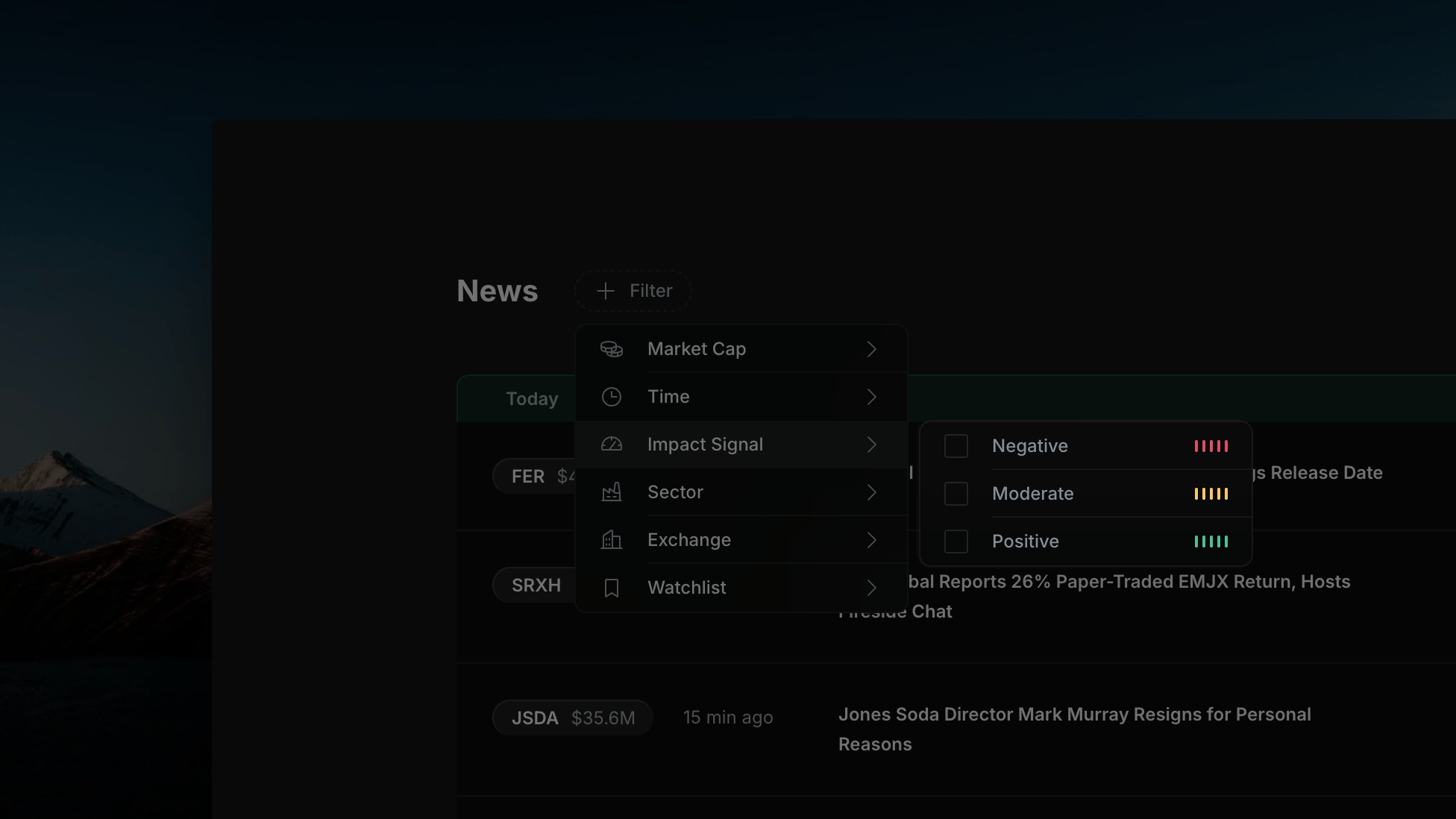 Insighthread Impact Signal sub-menu