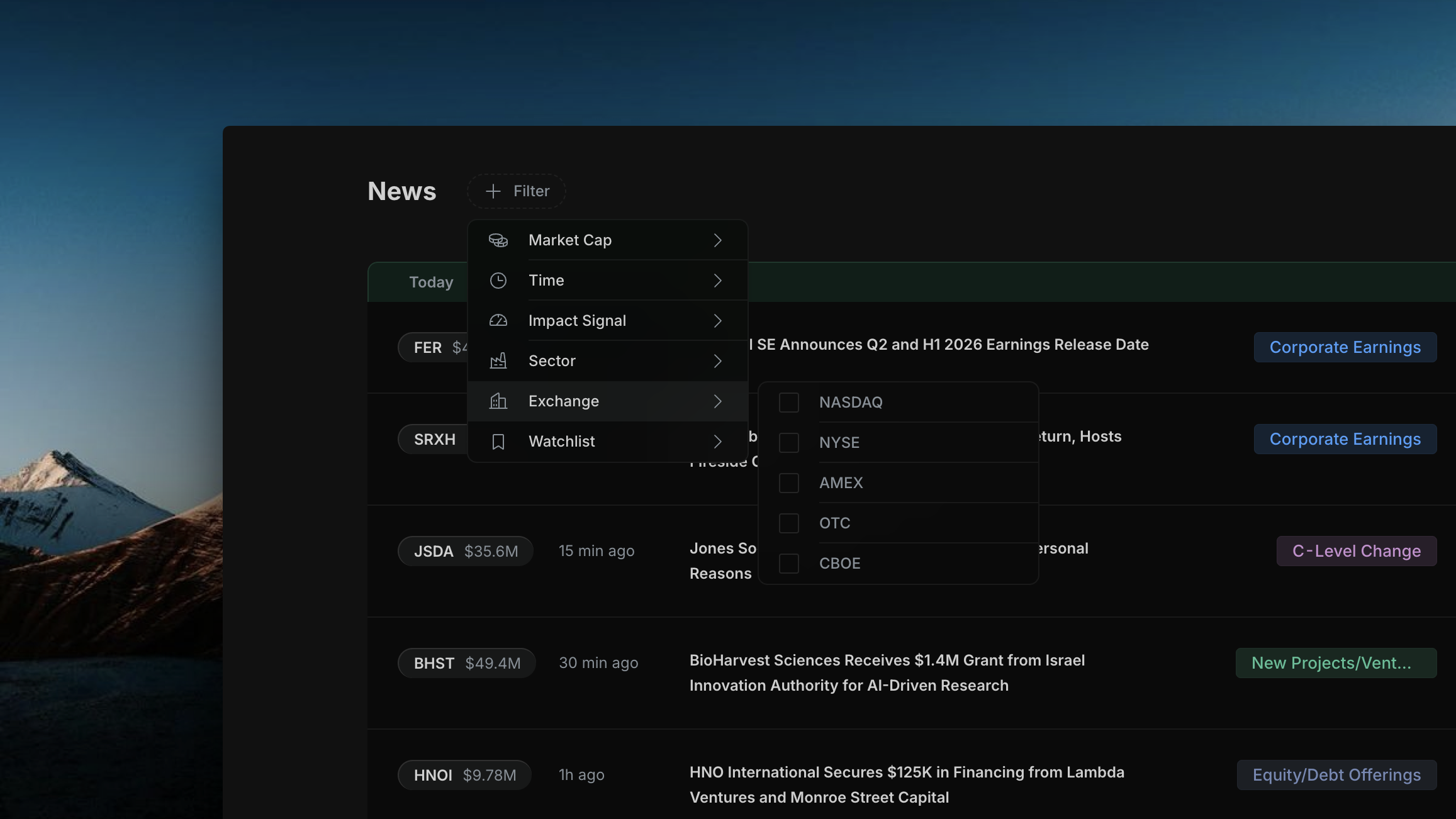 Insighthread Exchange sub-menu