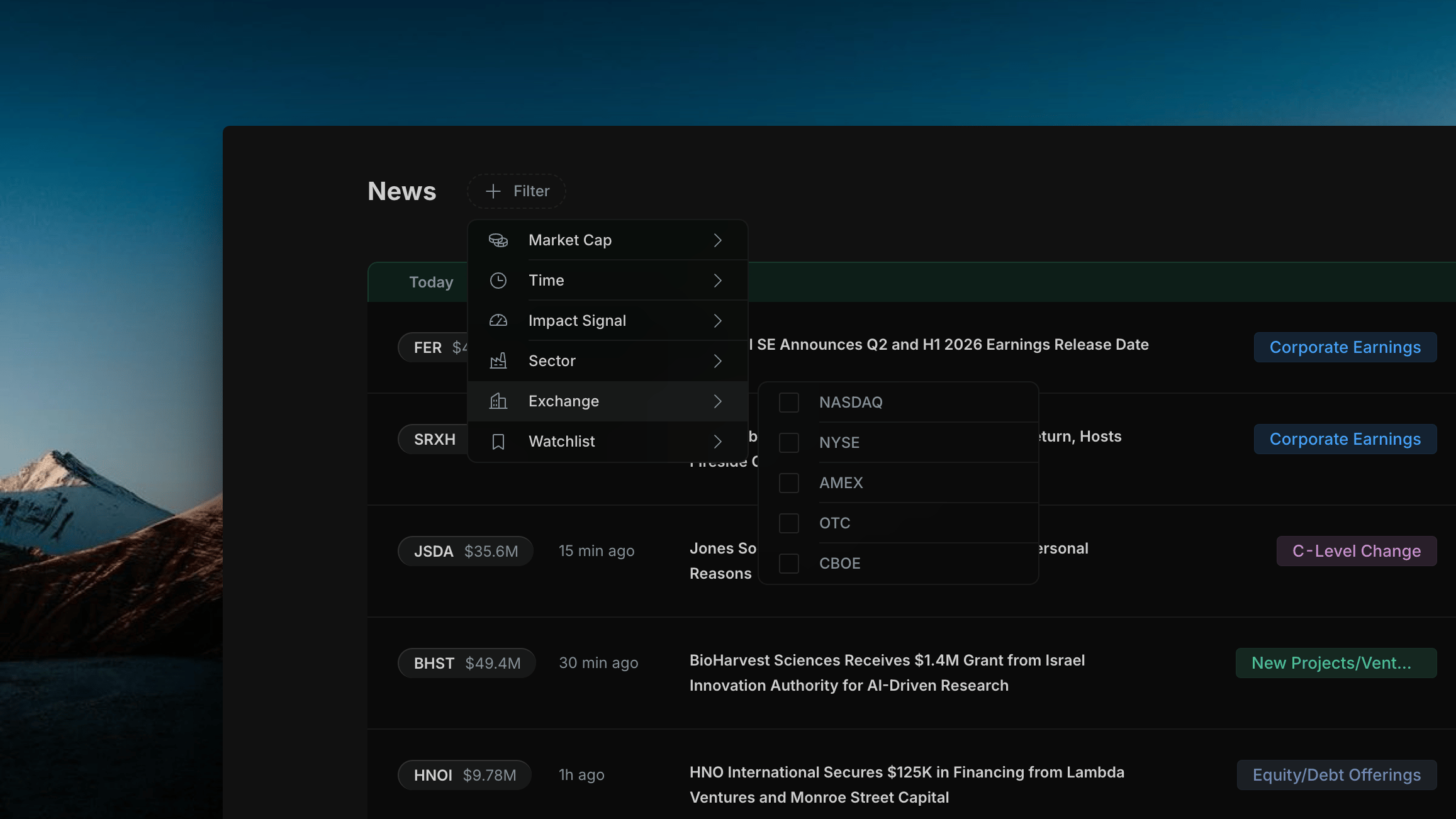 Insighthread Exchange sub-menu